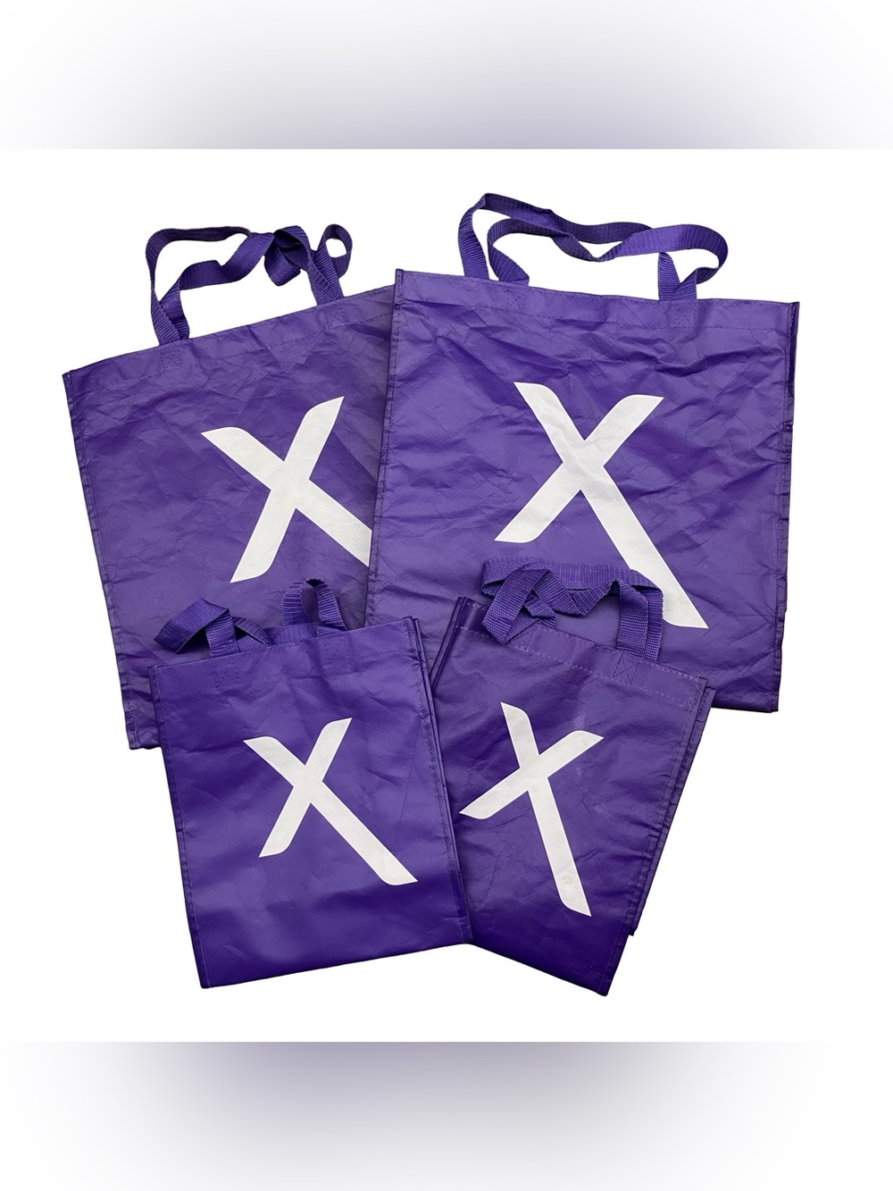 Xfinity Reusable Tote Bag Shopping Indigo Purple Lot Of 4 16x16x7.5 & 12x10x4.5